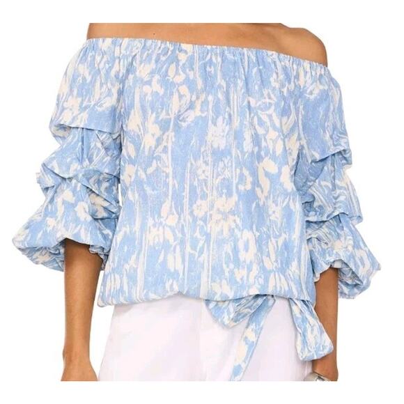 Vince Camuto Tops - Vince Camuto Linen Blend Off Shoulder Bubble Tie Front Blouse MED Boho Peasant